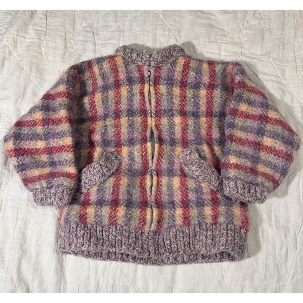 Weave of the Irish Handcrafted Wool Plaid Full Zip Jacket Purple Pink Medium VTG